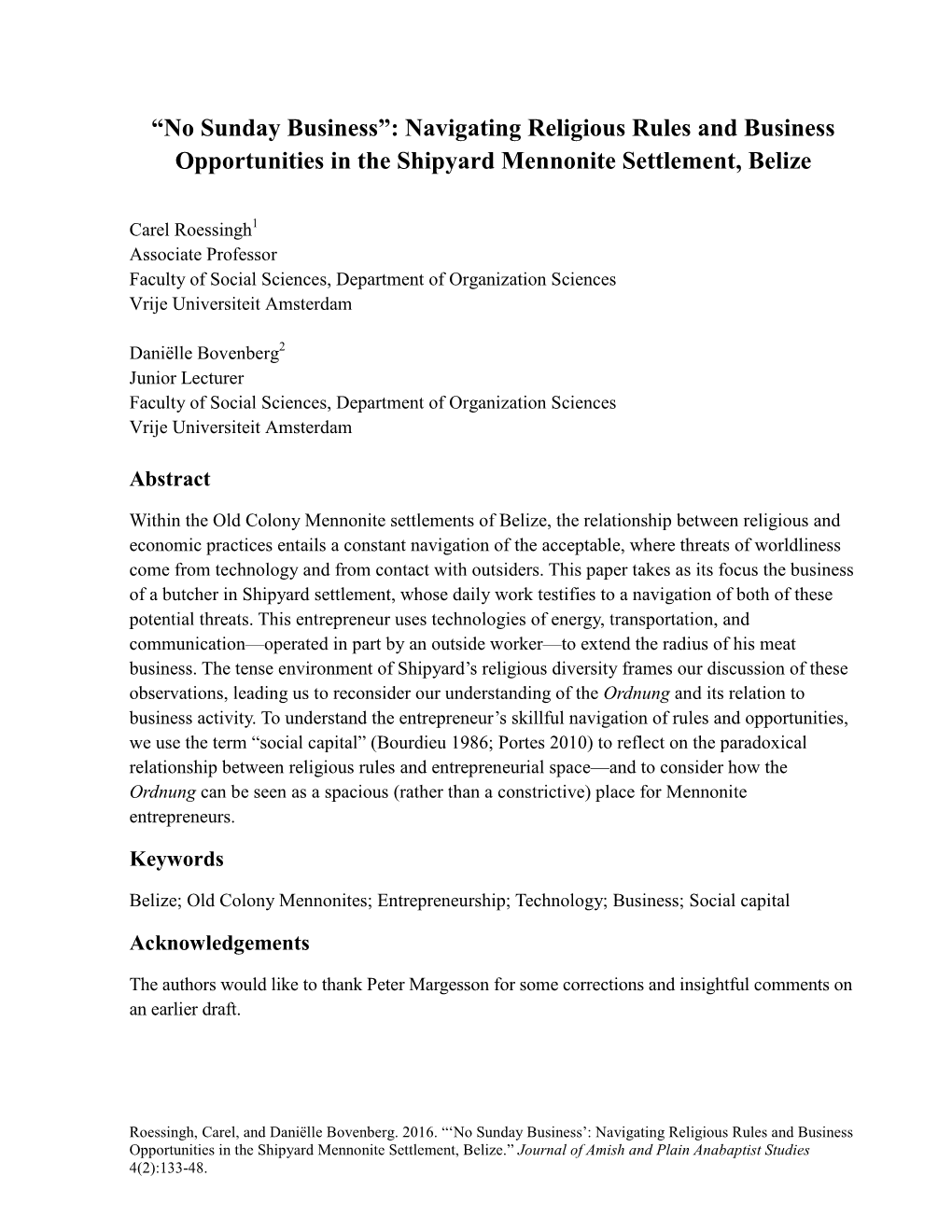 Navigating Religious Rules and Business Opportunities in the Shipyard Mennonite Settlement, Belize