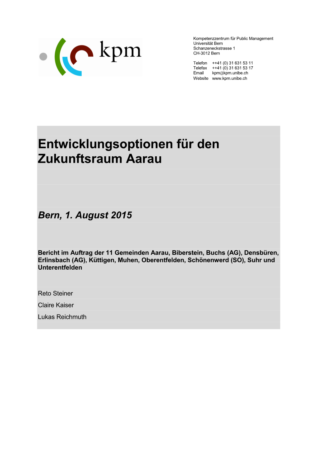 Entwicklungsoptionen Für Den Zukunftsraum Aarau