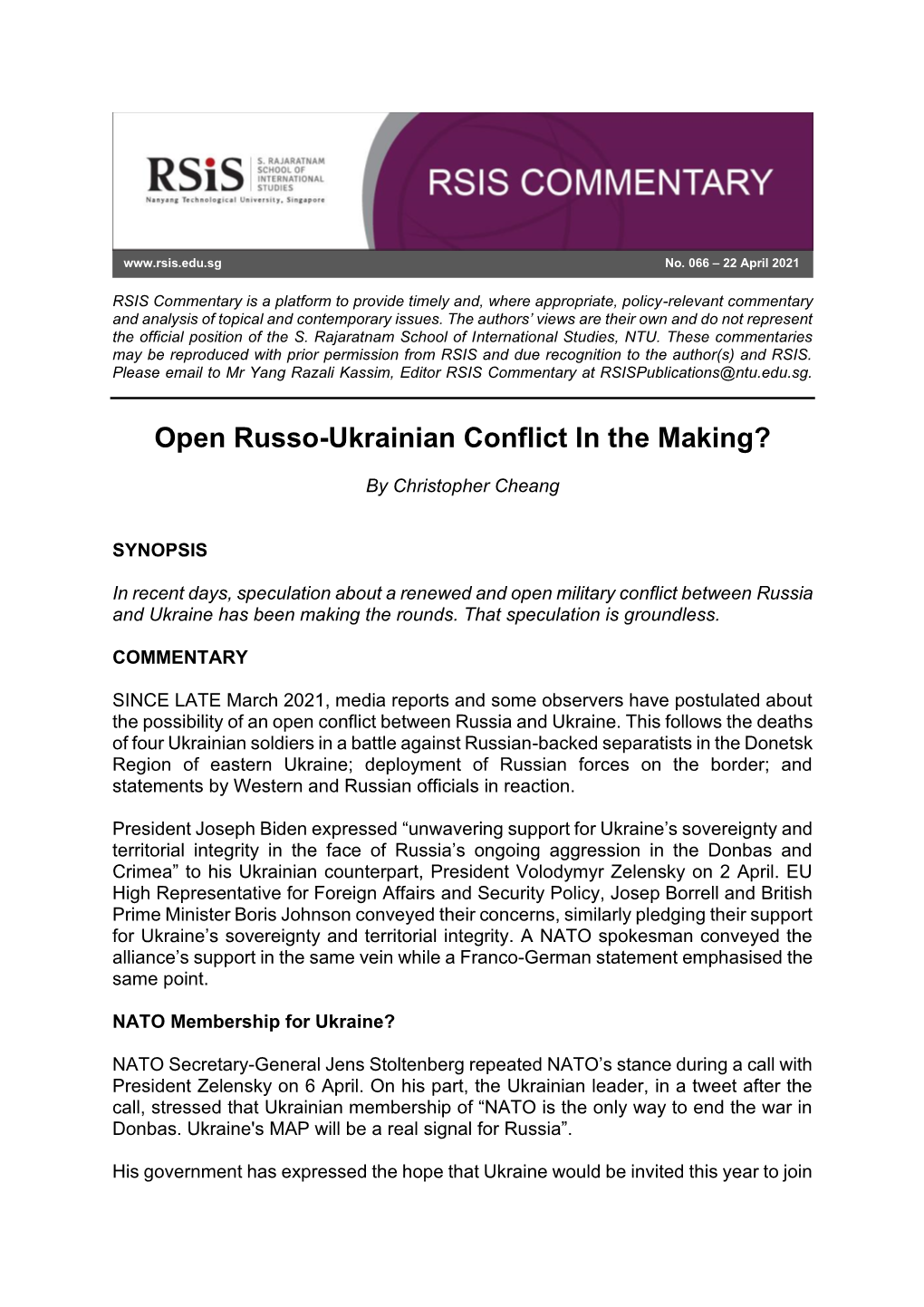 Open Russo-Ukrainian Conflict in the Making?