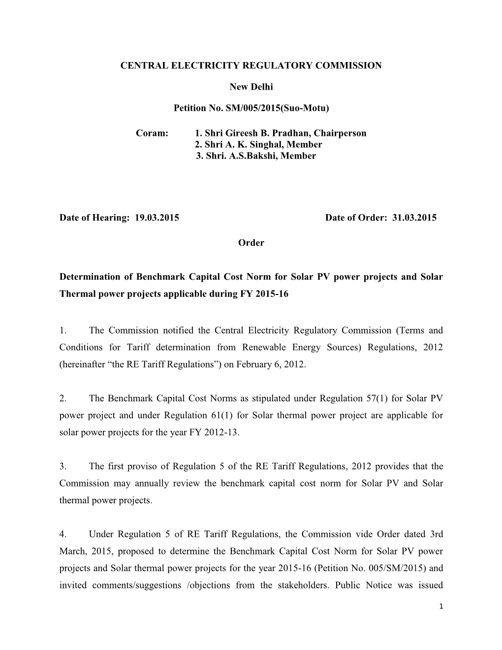 CENTRAL ELECTRICITY REGULATORY COMMISSION New