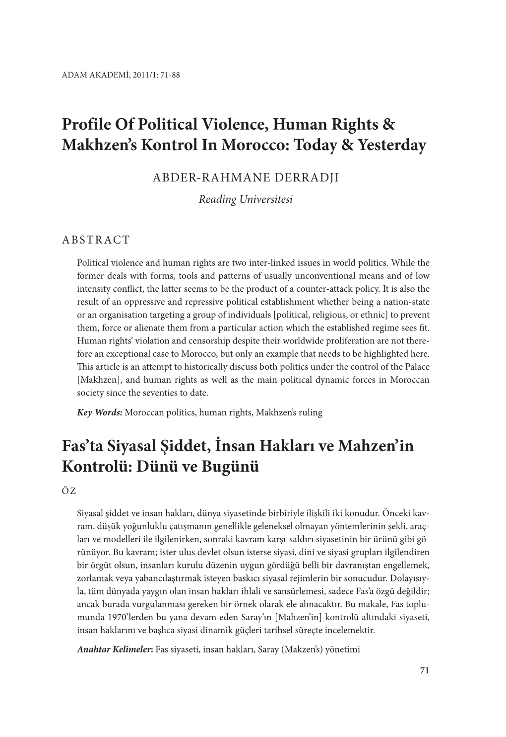 Profile of Political Violence, Human Rights & Makhzen's