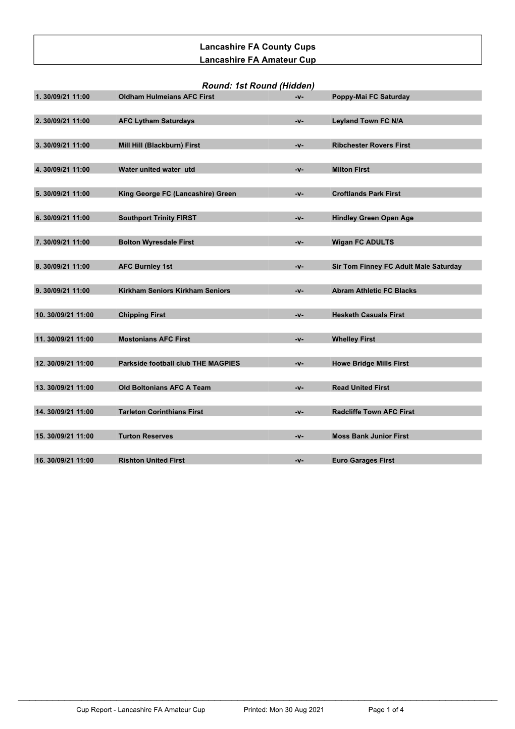 Lancashire FA County Cups Lancashire FA Amateur Cup Round: 1St Round (Hidden)