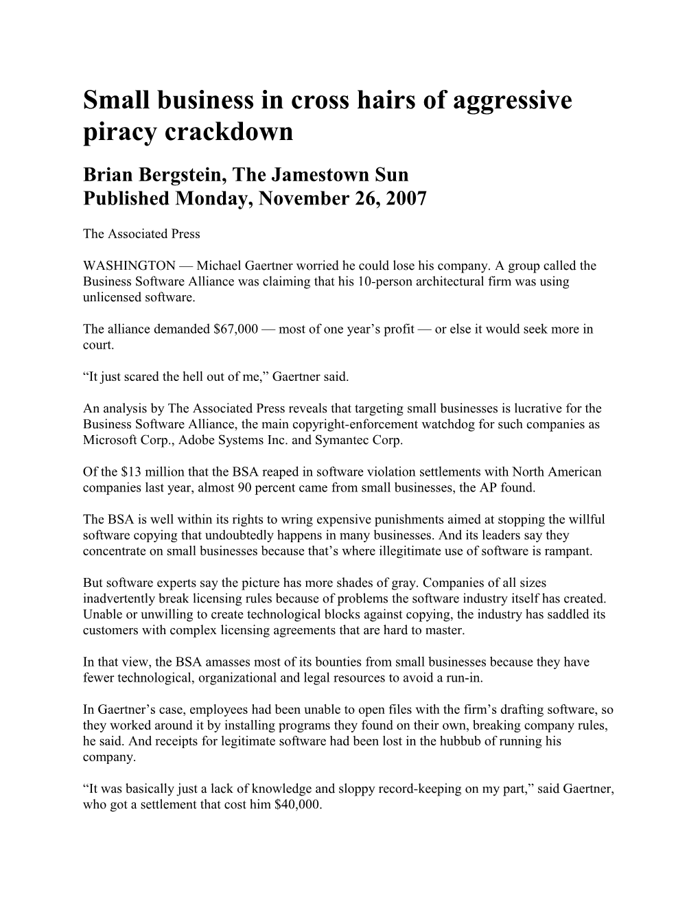 Small Business in Cross Hairs of Aggressive Piracy Crackdown