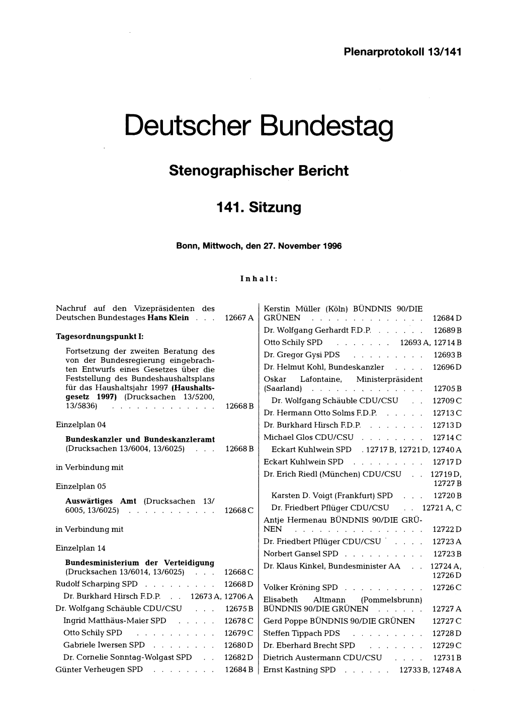 Deutscher Bundestag Stenographischer Bericht