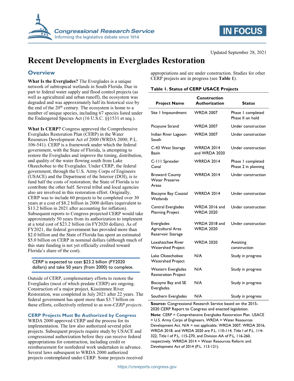 Recent Developments in Everglades Restoration