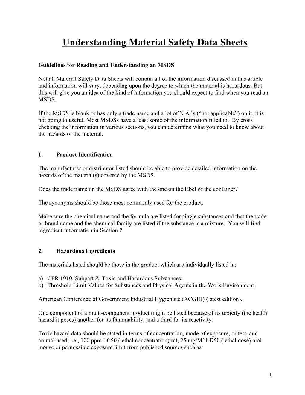 Understanding Material Safety Data Sheets