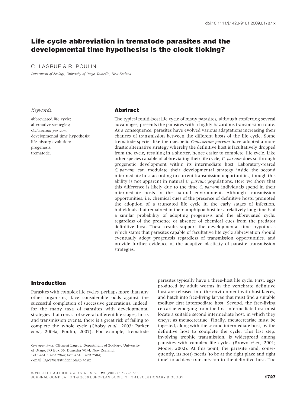 Life Cycle Abbreviation in Trematode Parasites and the Developmental Time Hypothesis: Is the Clock Ticking?