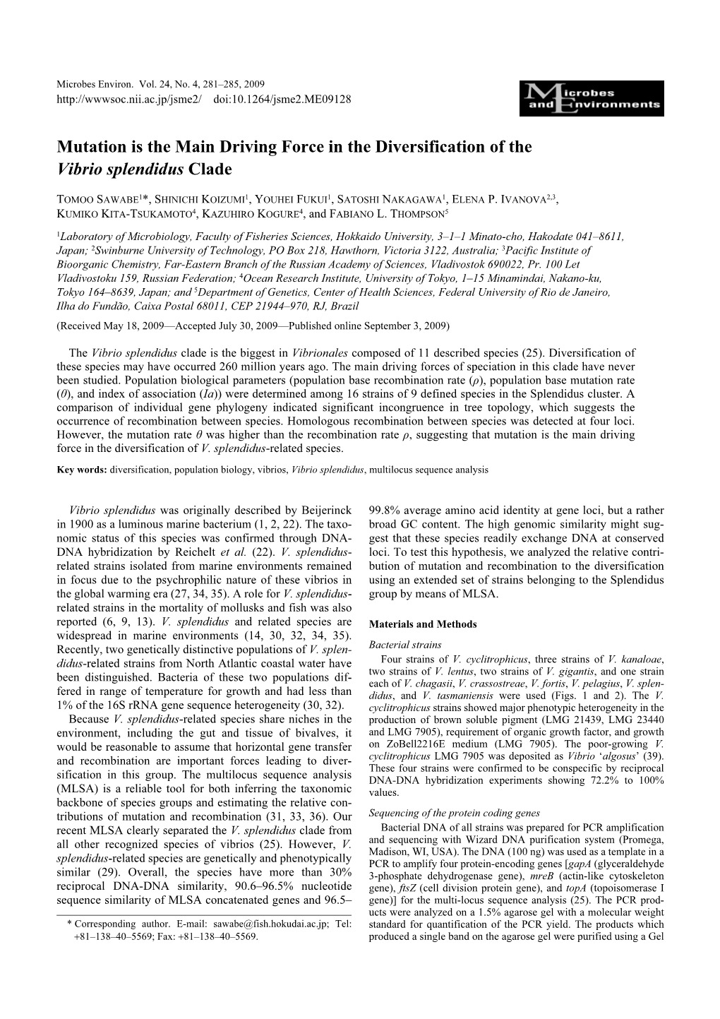 Mutation Is the Main Driving Force in the Diversification of the Vibrio Splendidus Clade