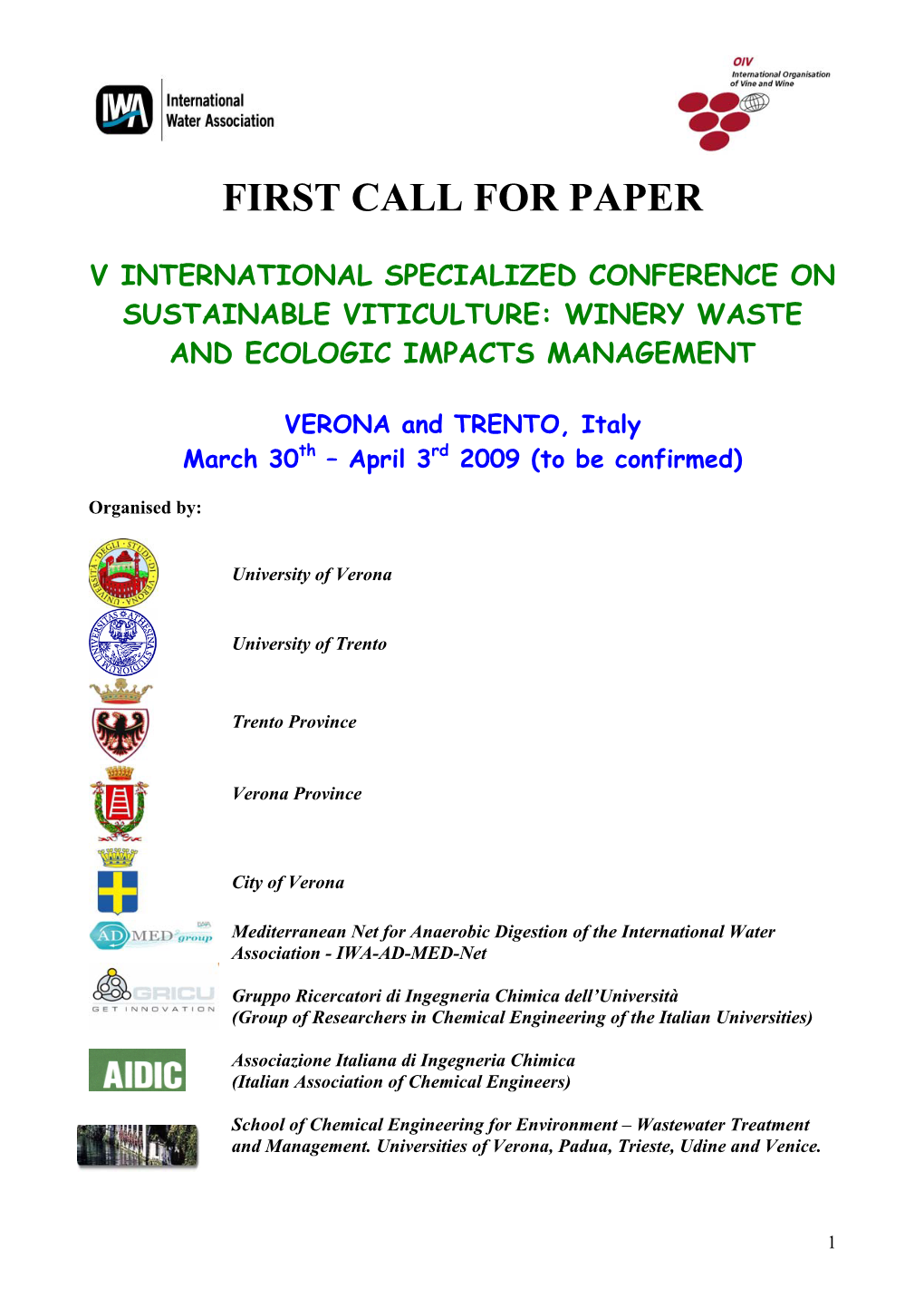 First Call for Paper