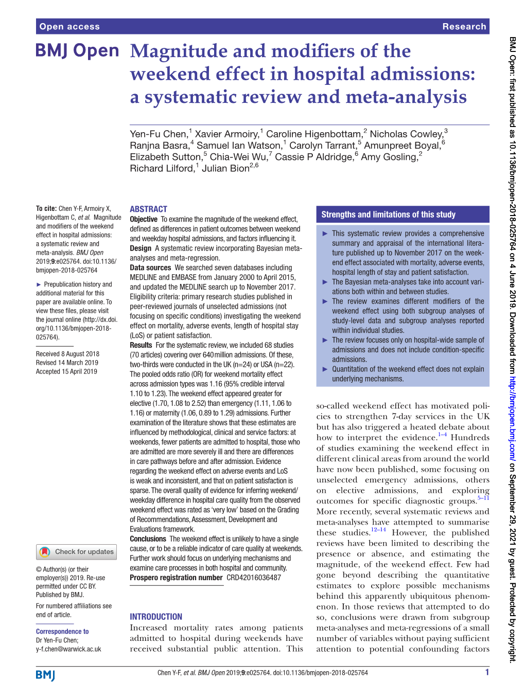 Magnitude and Modifiers of the Weekend Effect in Hospital Admissions: a Systematic Review and Meta-Analysis