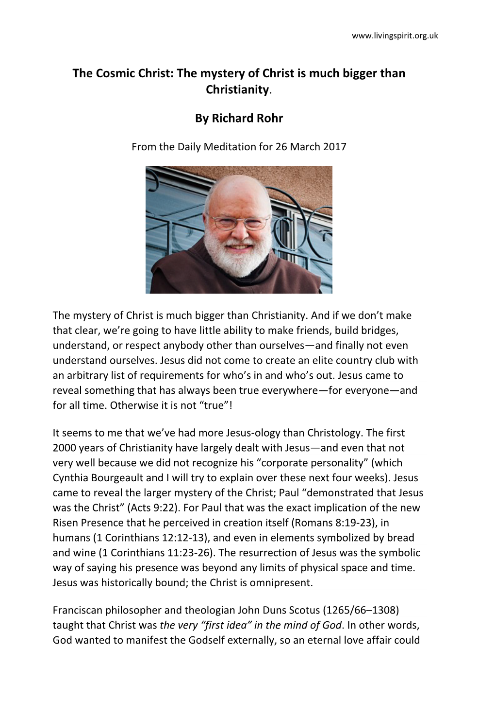 The Mystery of Christ Is Much Bigger Than Christianity. by Richard Rohr