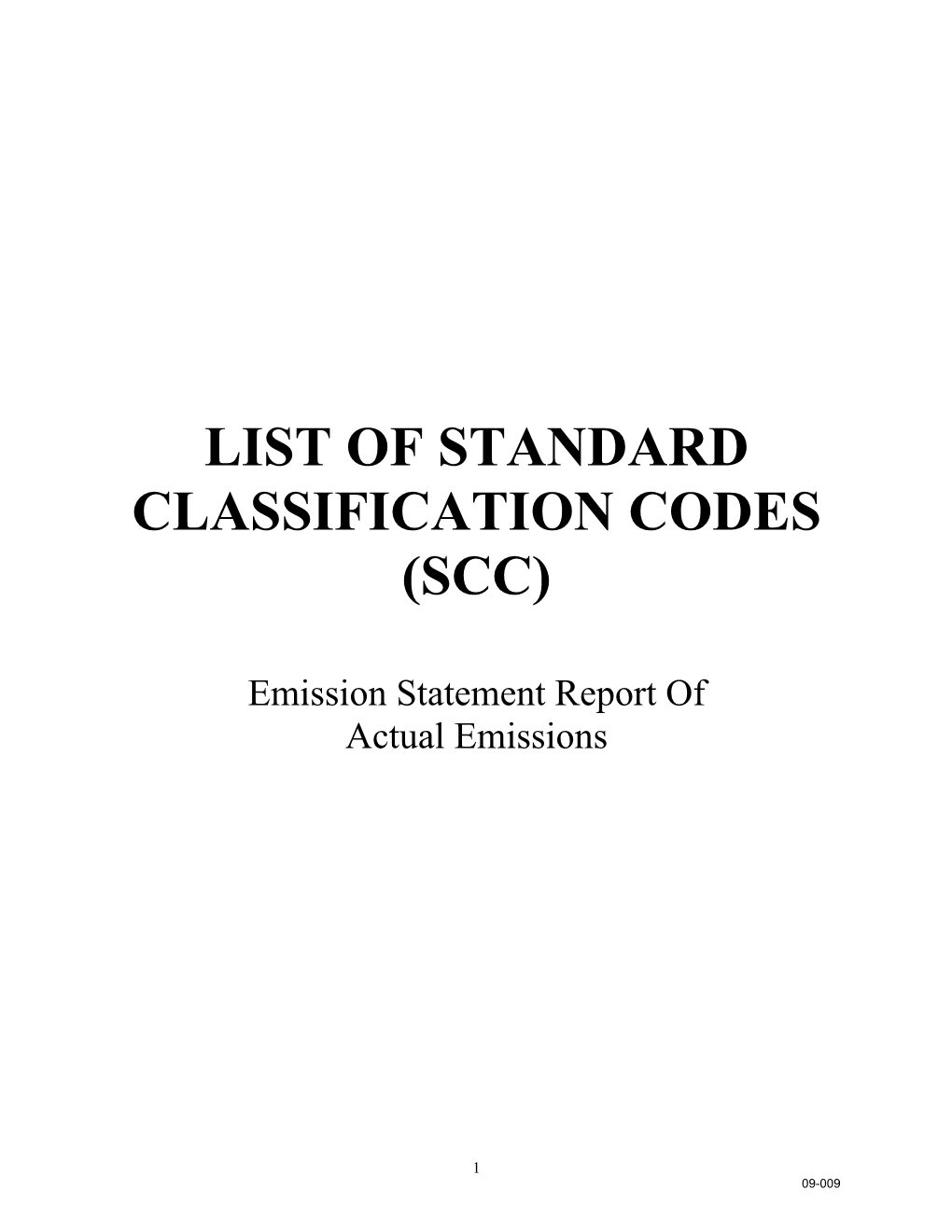 List of Standard Classification Codes (Scc)