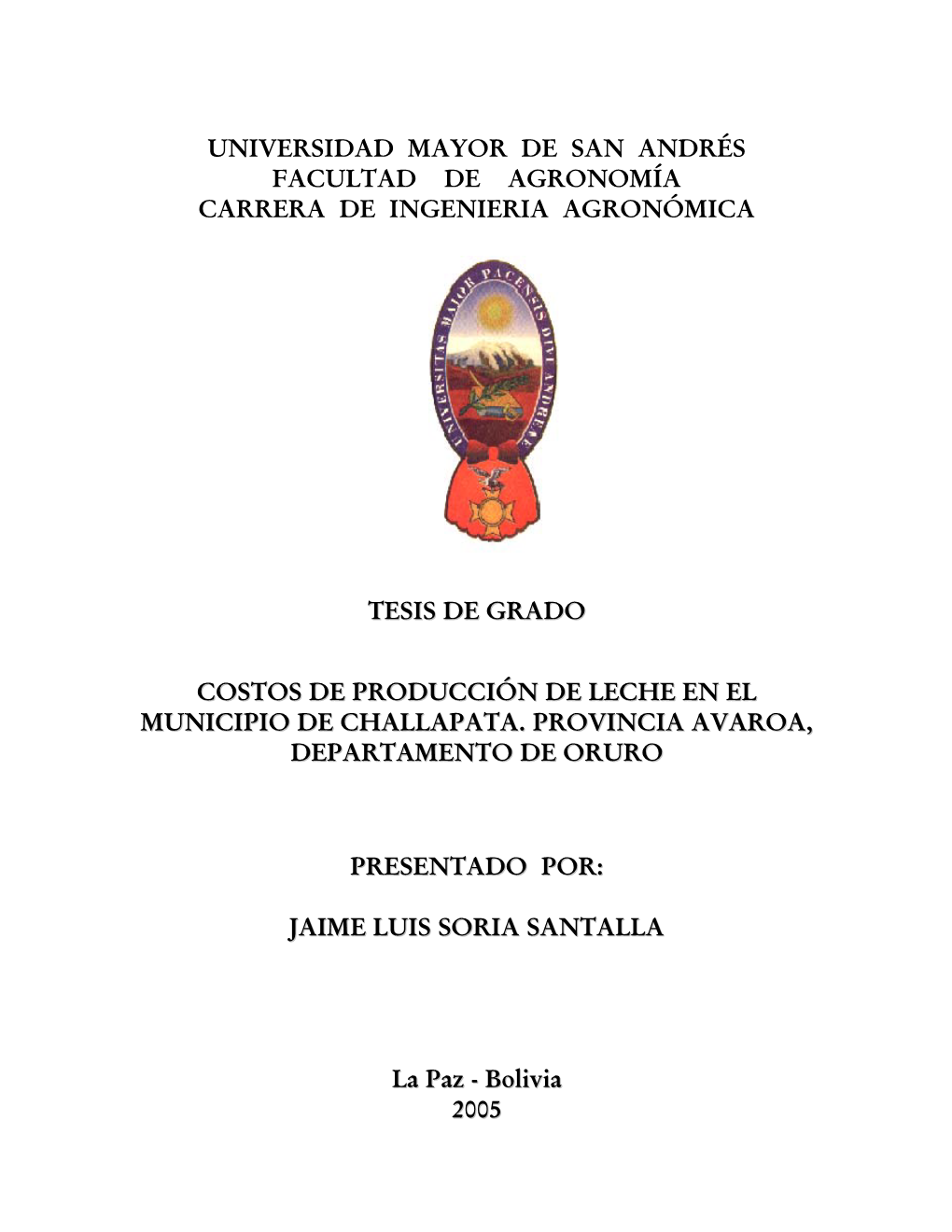 Universidad Mayor De San Andrés Facultad De Agronomía Carrera De Ingenieria Agronómica