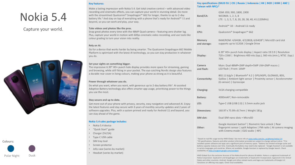 Nokia 5.4 Datasheet