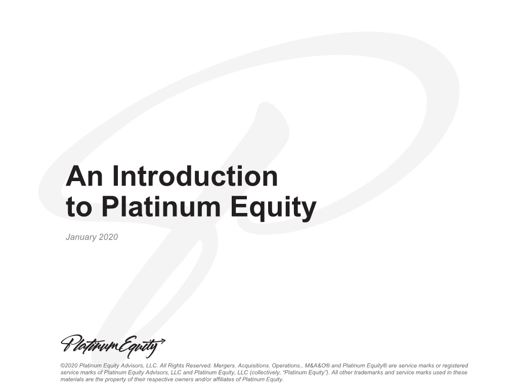 An Introduction to Platinum Equity January 2020