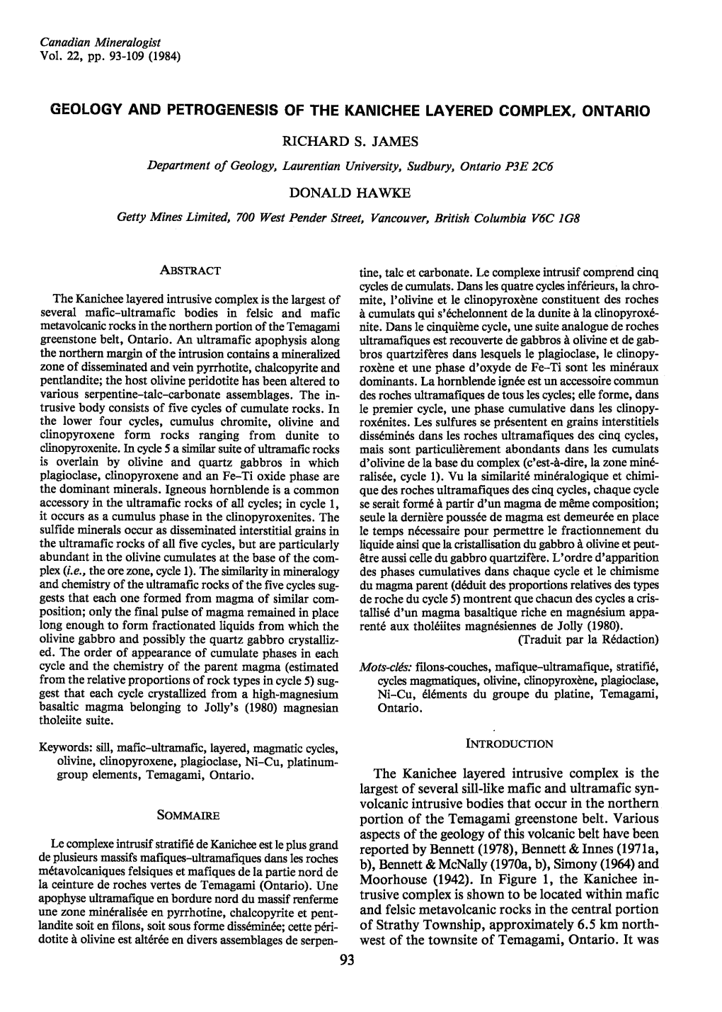 Geology and Petrogenesis of the Kanichee Layered Complex, Ontario