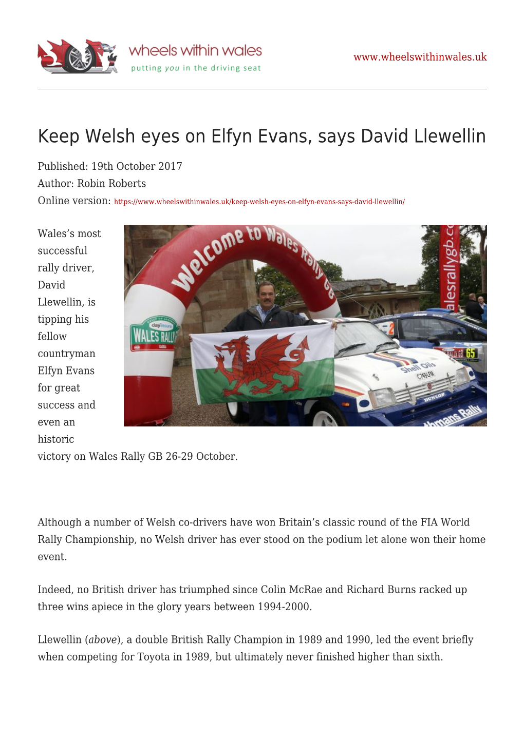 Keep Welsh Eyes on Elfyn Evans, Says David Llewellin