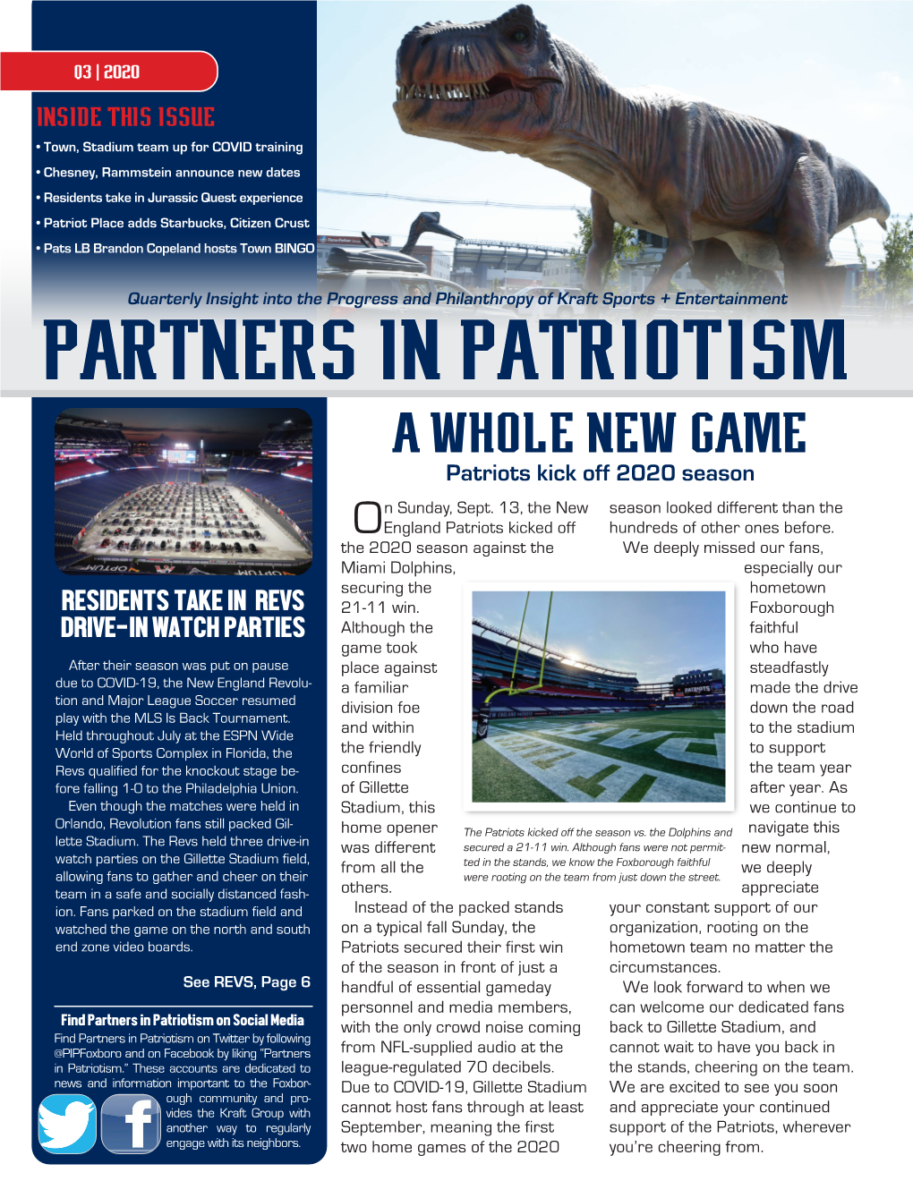 Partners in Patriotism a Whole New Game Patriots Kick Off 2020 Season N Sunday, Sept