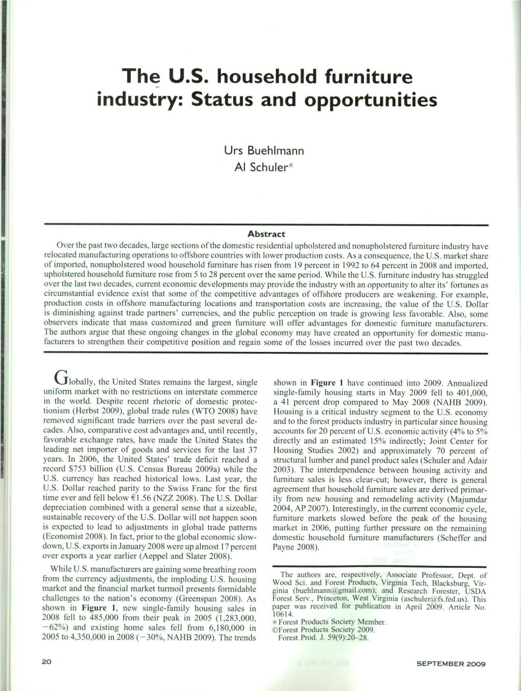 The U.S. Household Furniture Industry: Status and Opportunities