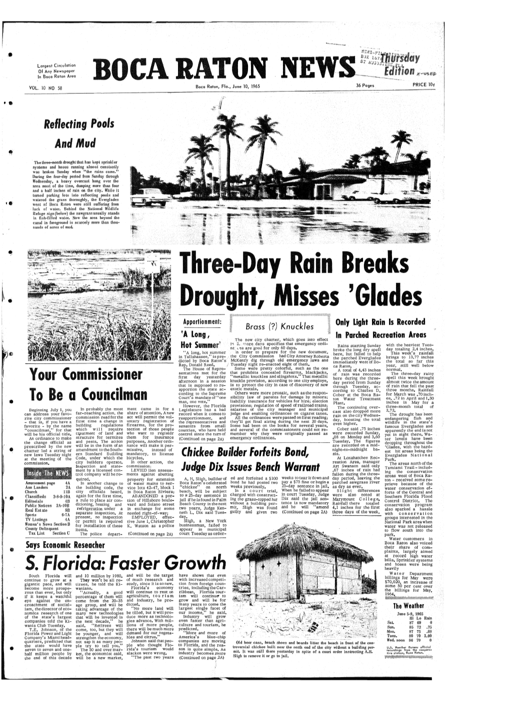 S. Florida: Faster Growth Heavily Water Department- South Florida Will and 10 Million by 1980