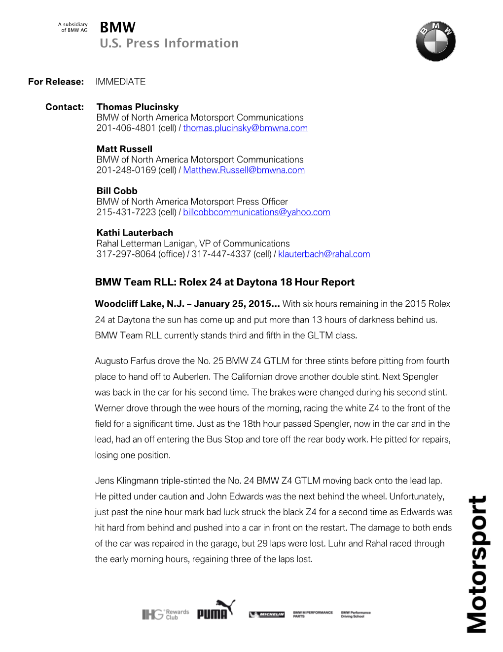 2015 Rolex 24 Hour 18 Release.Pdf