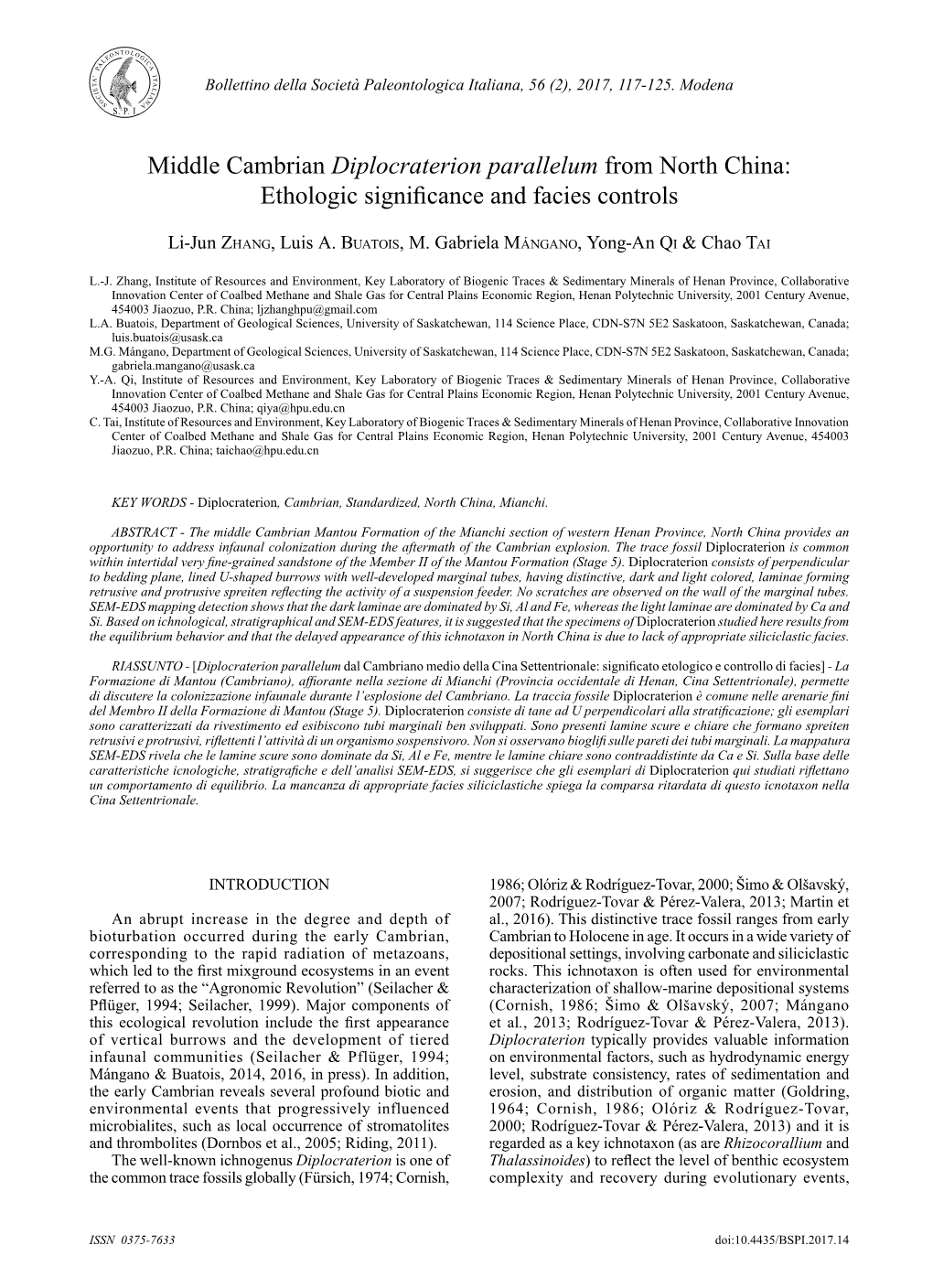 Diplocraterion Parallelum from North China: Ethologic Significance and Facies Controls