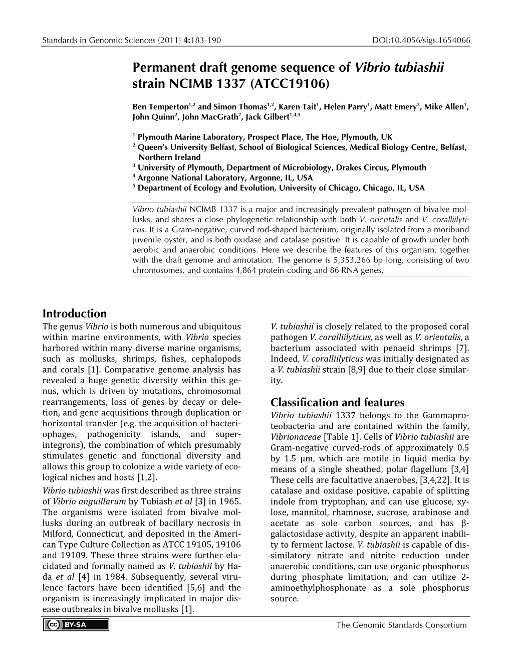 Vibrio Tubiashii Strain NCIMB 1337 (ATCC19106)