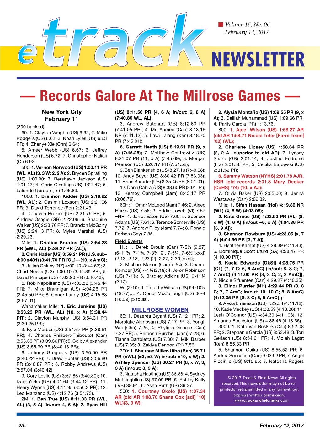 — Records Galore at the Millrose Games —