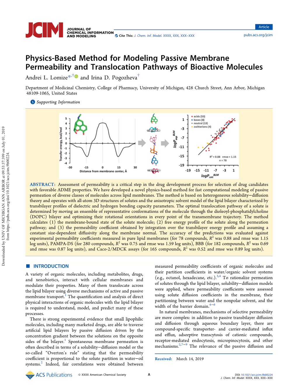 Physics-Based Method for Modeling Passive Membrane Permeability and Translocation Pathways of Bioactive Molecules † † Andrei L