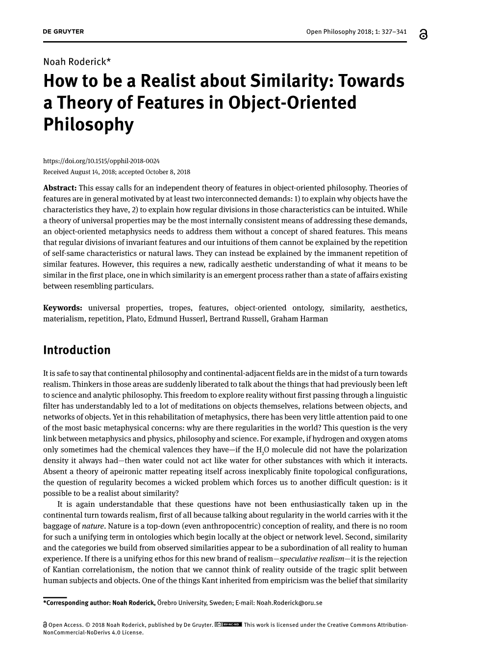 Towards a Theory of Features in Object-Oriented Philosophy