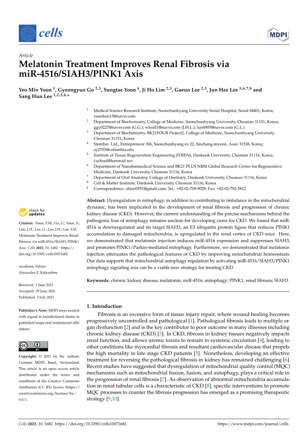 Melatonin Treatment Improves Renal Fibrosis Via Mir-4516/SIAH3/PINK1 Axis