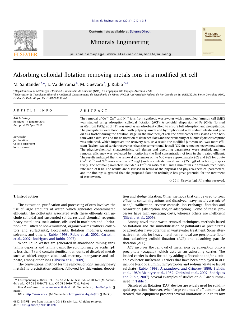 Adsorbing Colloidal Flotation Removing Metals Ions in a Modified Jet Cell