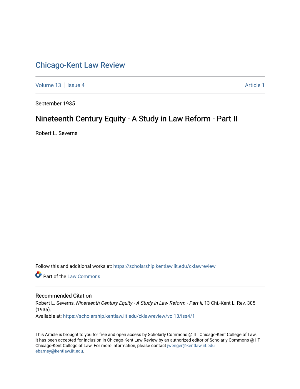 Nineteenth Century Equity - a Study in Law Reform - Part II