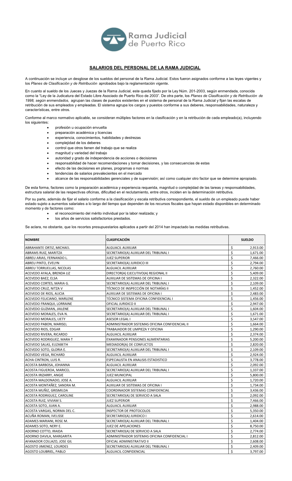 Salarios Del Personal De La Rama Judicial