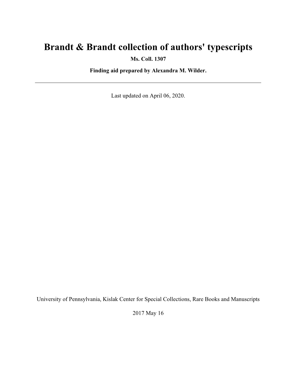 Brandt & Brandt Collection of Authors' Typescripts