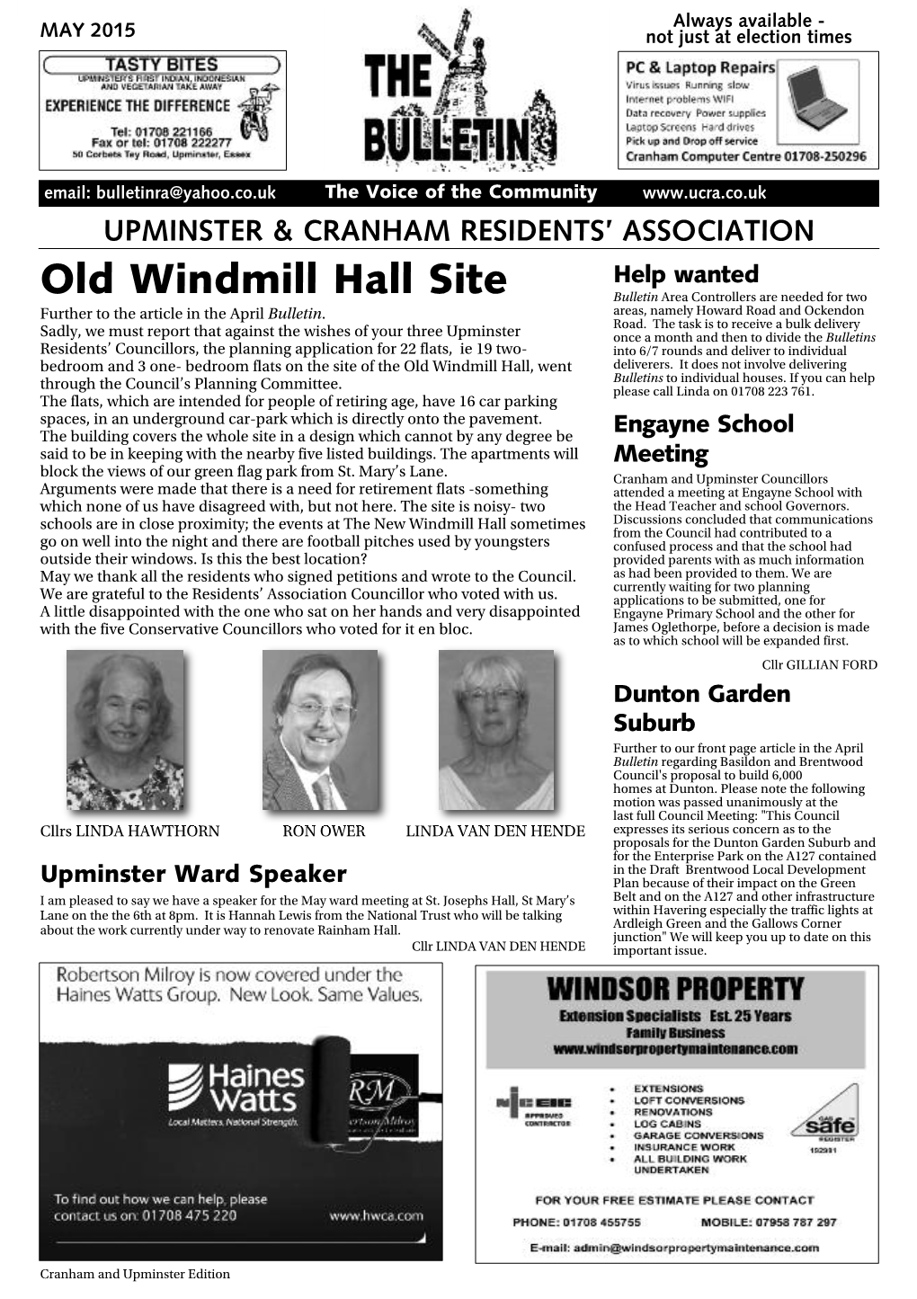 Old Windmill Hall Site Bulletin Area Controllers Are Needed for Two Further to the Article in the April Bulletin