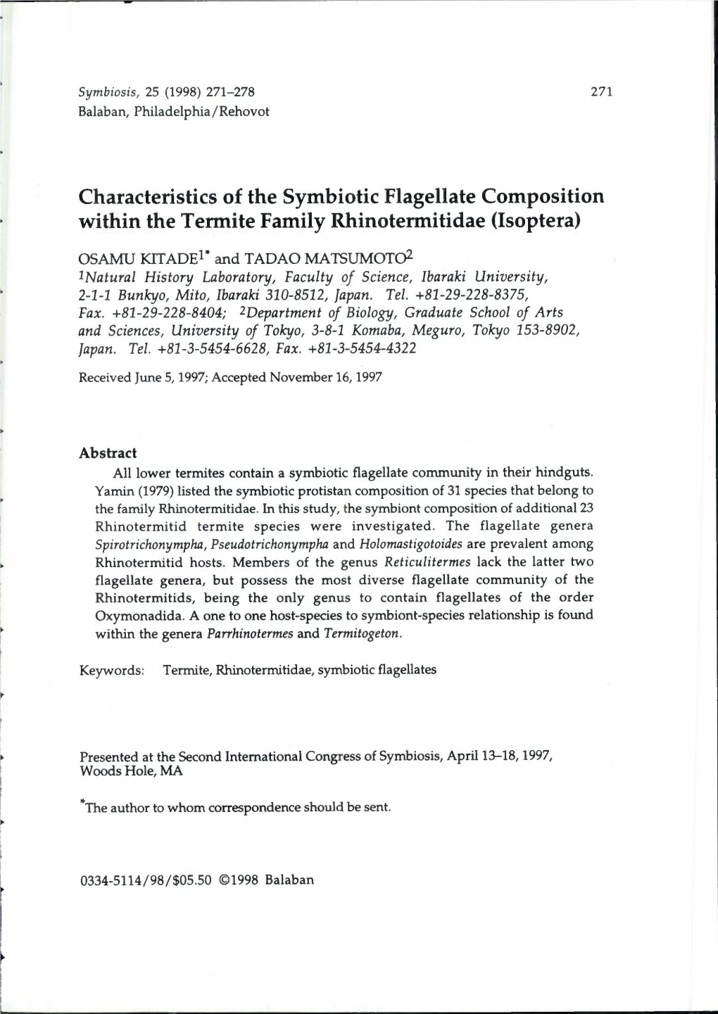 Characteristics of the Symbiotic Flagellate Composition Within the Termite Family Rhinotermitidae (Isoptera)