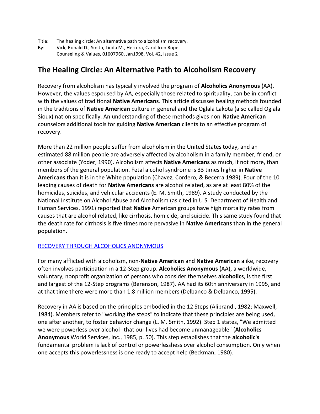 The Healing Circle: an Alternative Path to Alcoholism Recovery