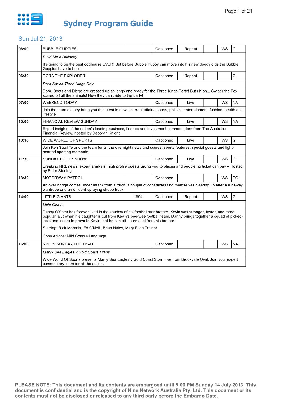 Sydney Program Guide