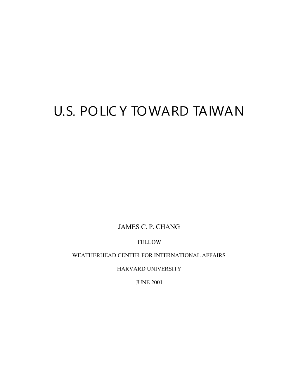 Us Policy Toward Taiwan