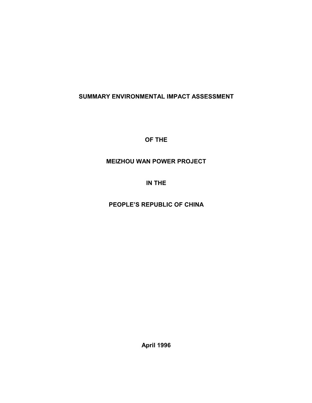 Summary Environmental Impact Assessment of The