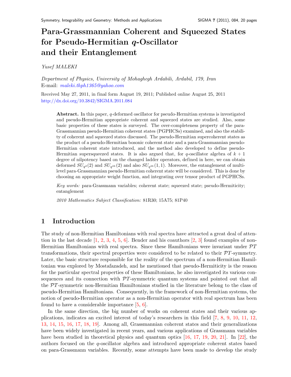 Para-Grassmannian Coherent and Squeezed States for Pseudo-Hermitian Q-Oscillator and Their Entanglement