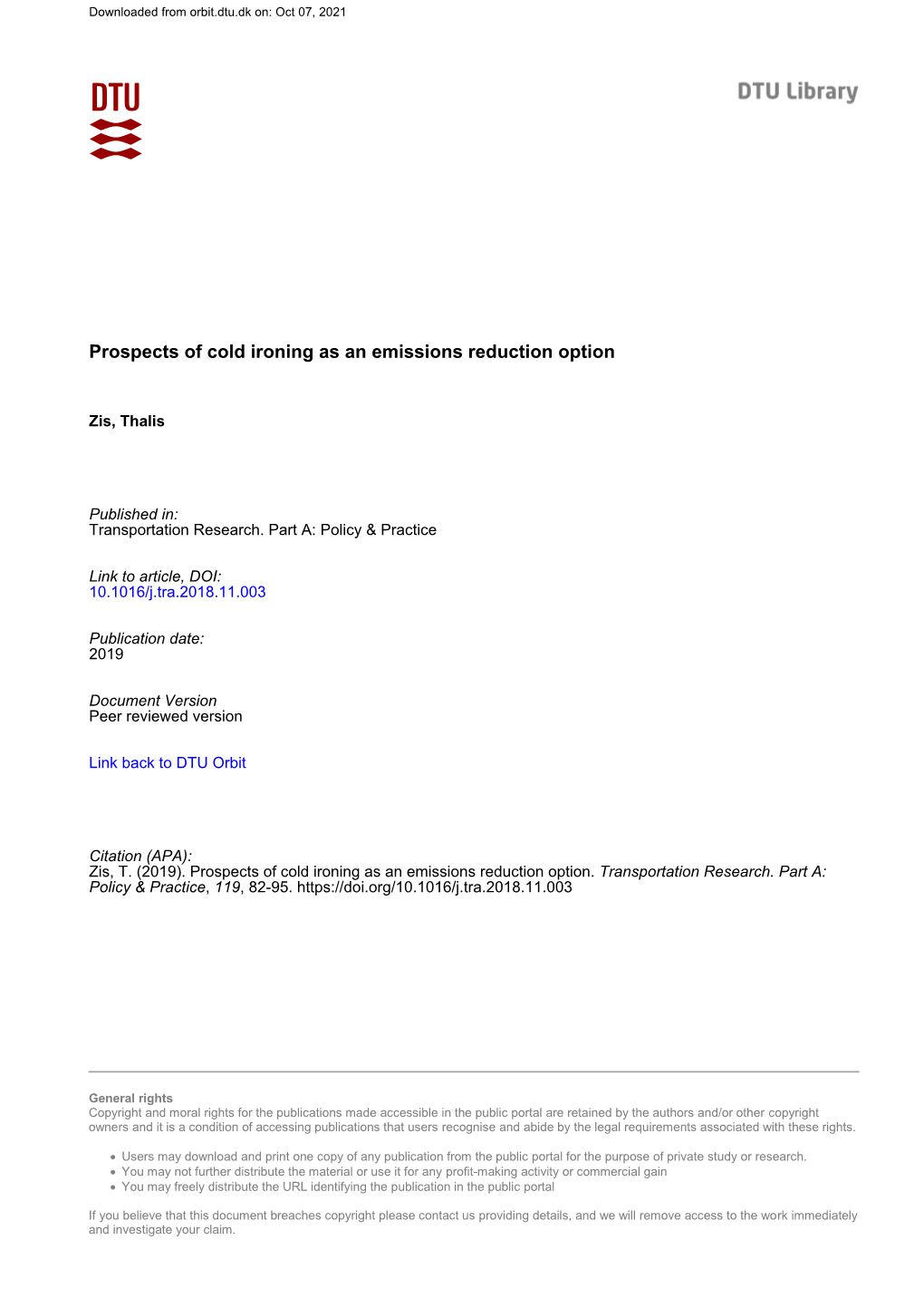 Prospects of Cold Ironing As an Emissions Reduction Option