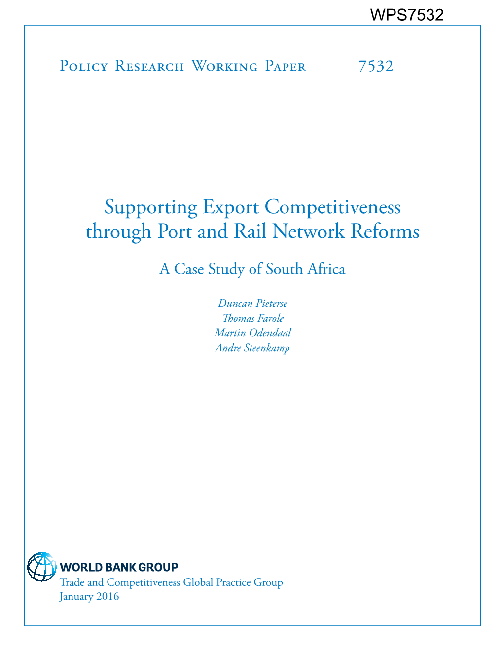 Supporting Export Competitiveness Through Port and Rail Network Reforms