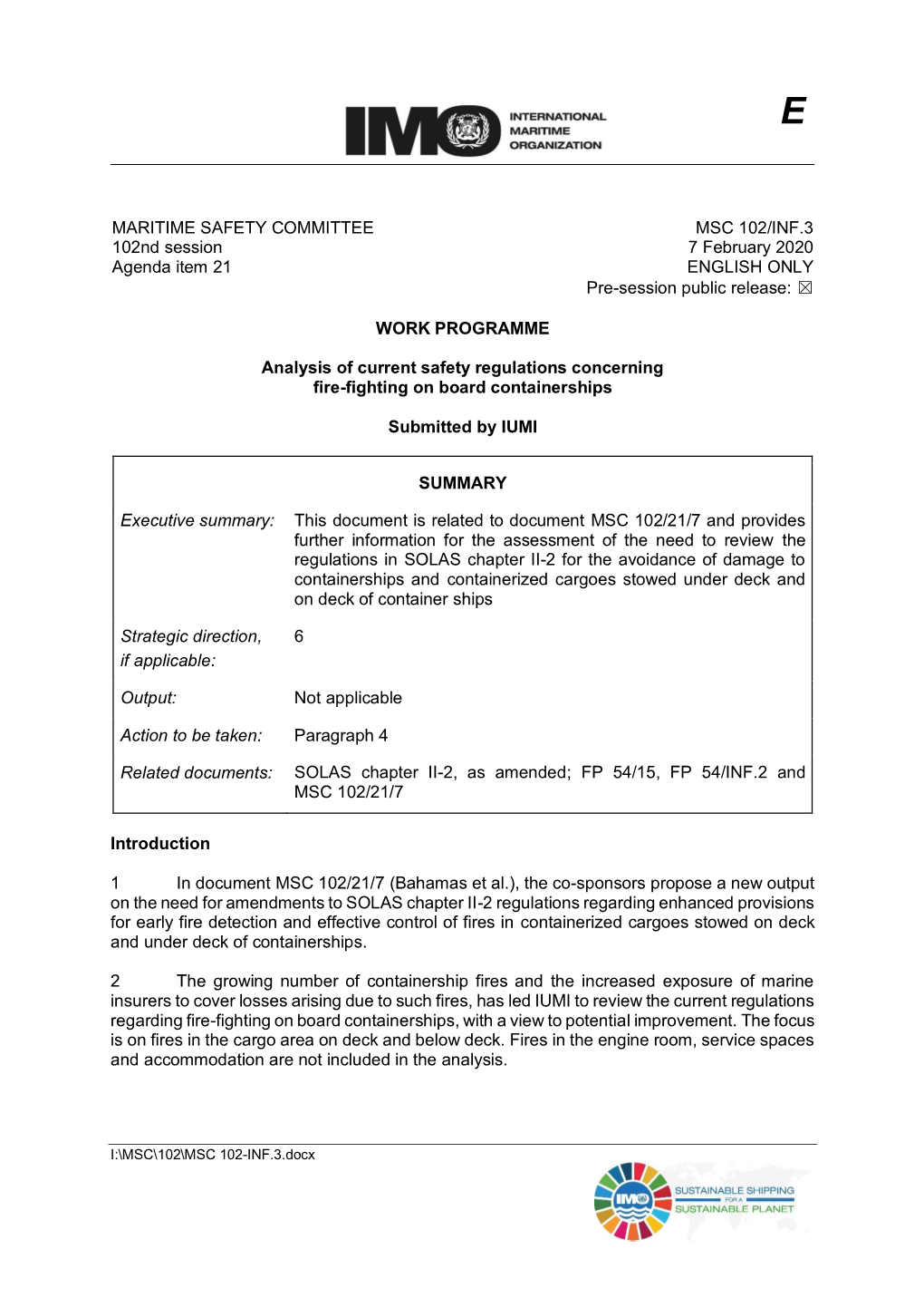MARITIME SAFETY COMMITTEE 102Nd Session Agenda Item 21