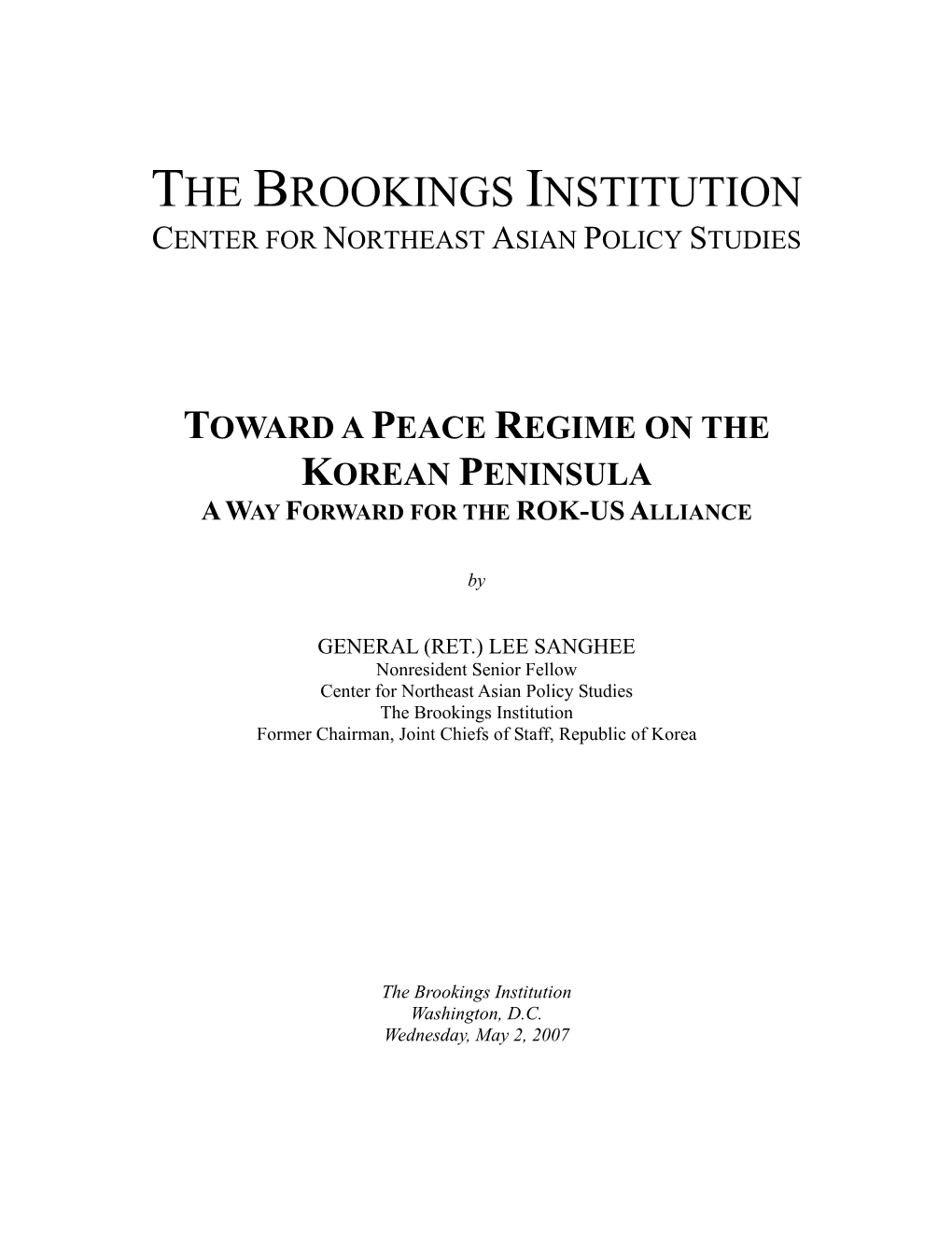 Establishment of Korean Peace Regime &