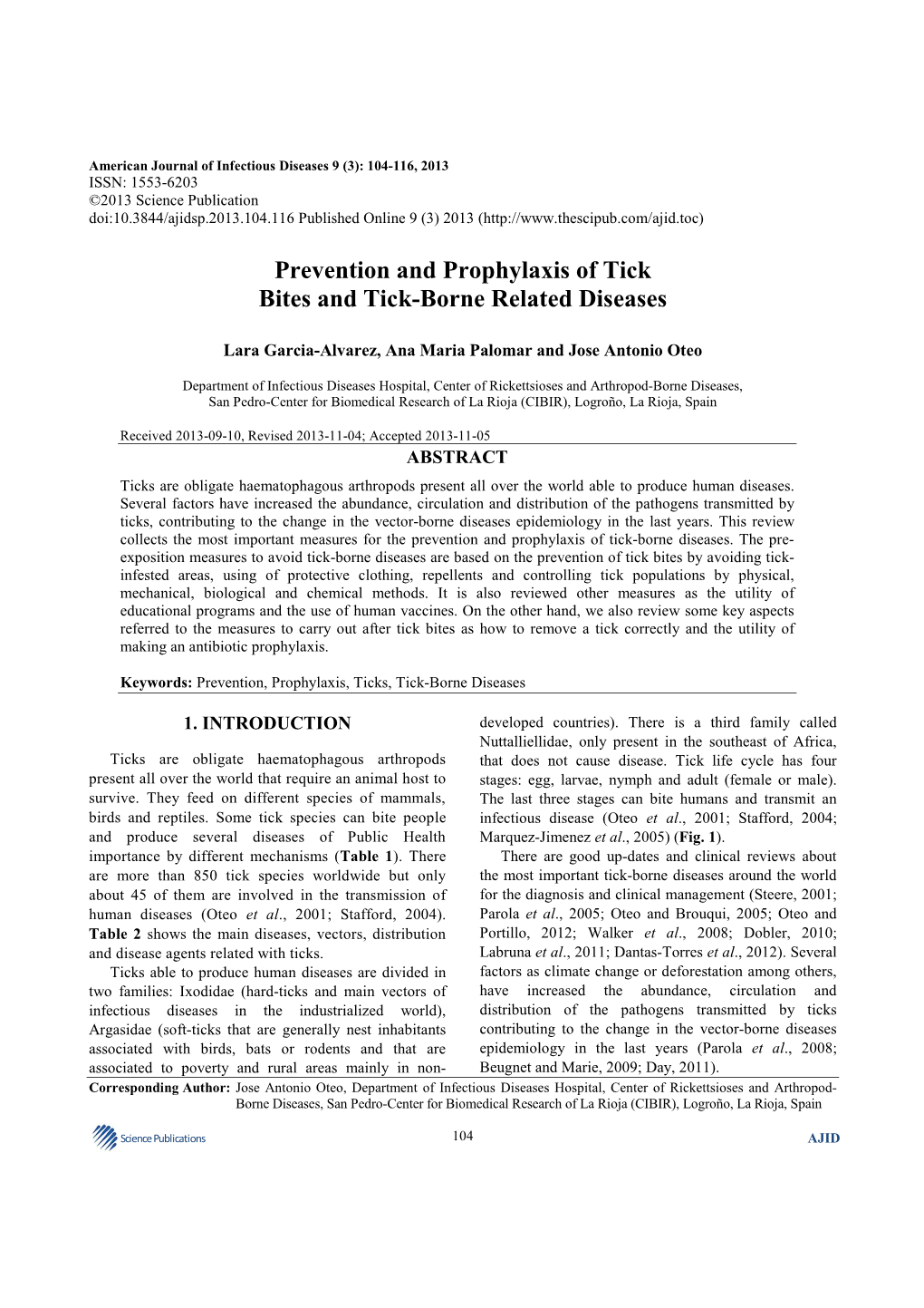 Prevention and Prophylaxis of Tick Bites and Tick-Borne Related Diseases
