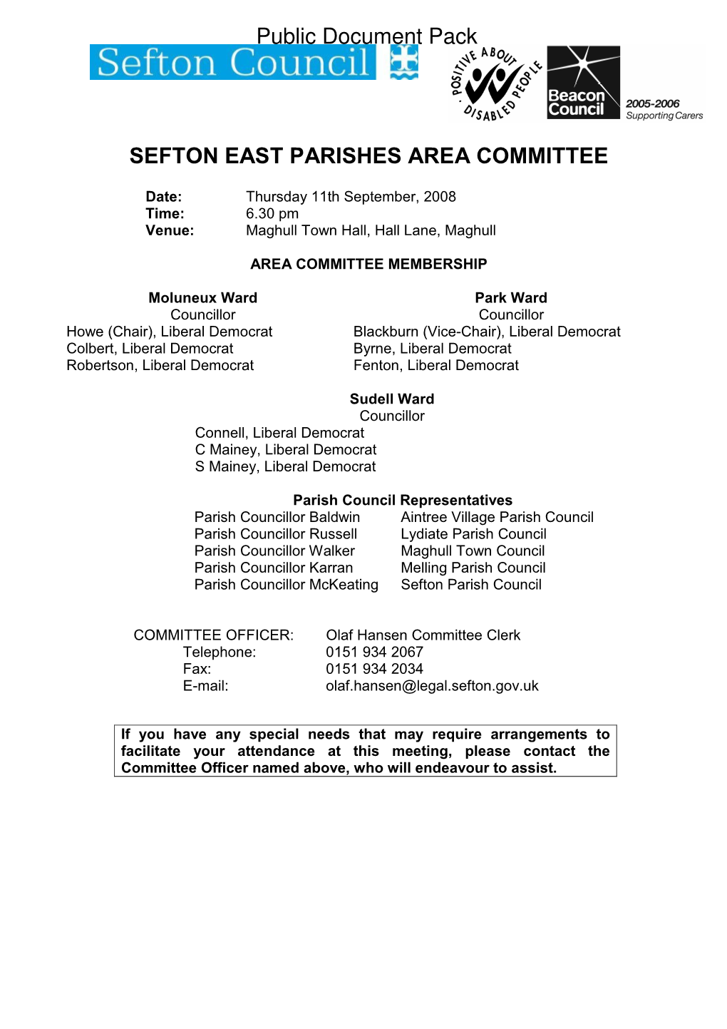 SEFTON EAST PARISHES AREA COMMITTEE Public Document Pack