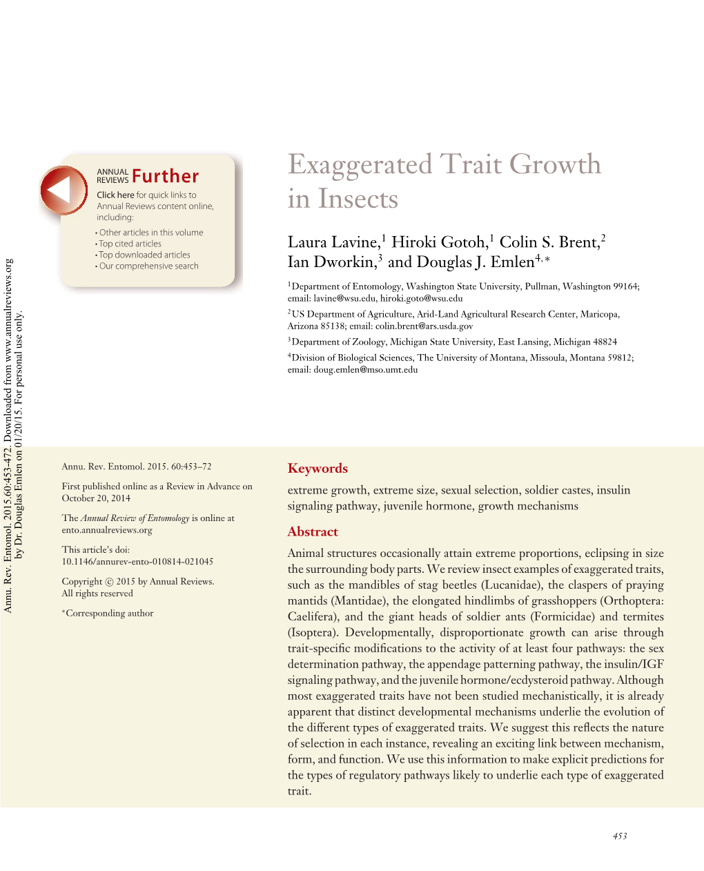 Exaggerated Trait Growth in Insects