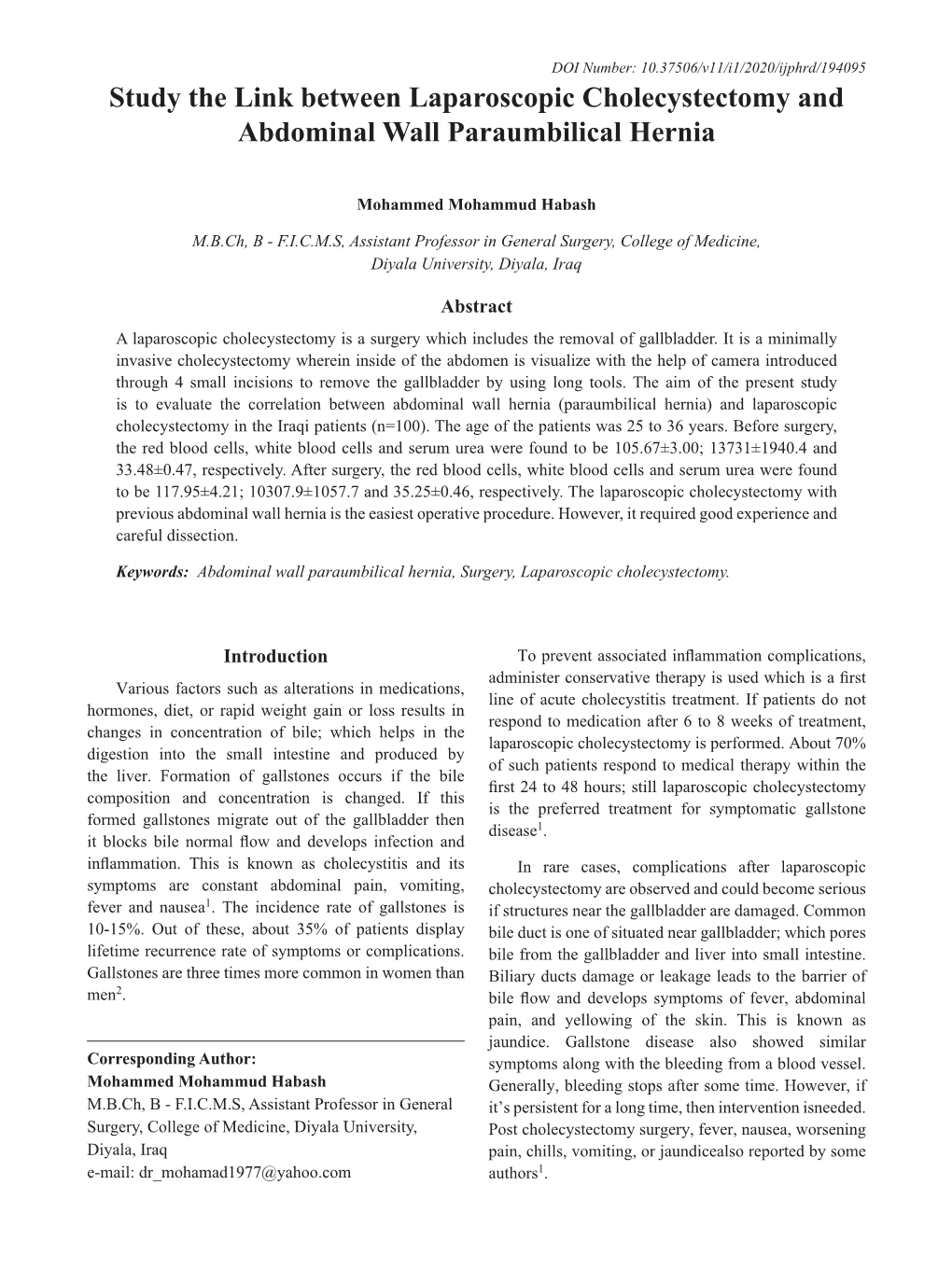 Study the Link Between Laparoscopic Cholecystectomy and Abdominal Wall Paraumbilical Hernia